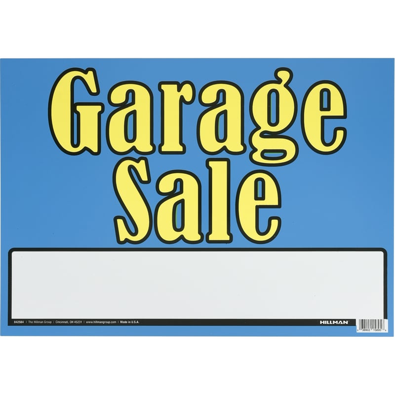 HILLMAN English Blue Garage Sale Sign 10 in. H X 14 in. W