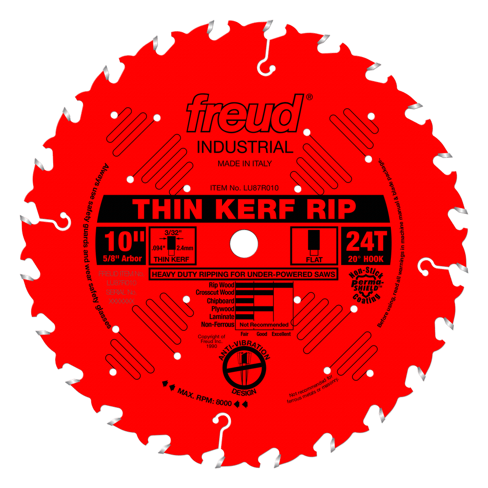 Freud 10 in. D X 5/8 in. Thin Kerf Rip TiCo Hi-Density Carbide Table Saw Blade 24 teeth 1 pk