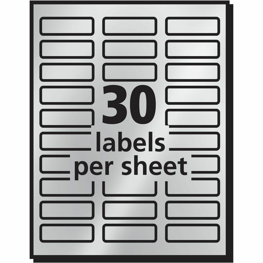 Avery® Gold Foil Mailing Labels - 3/4" Width x 2 1/4" Length - Permanent Adhesive - Rectangle - Inkjet - Silver - Paper