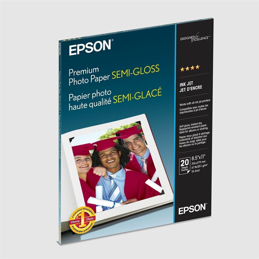 Epson Premium Semi-Gloss Photo Paper - 93 Brightness - 97% Opacity - Letter - 8 1/2" x 11" - 68 lb Basis Weight - Semi-g