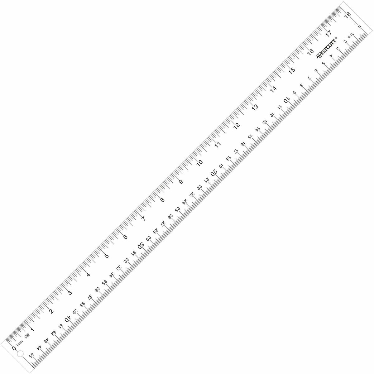 Westcott 18" Transparent Ruler - 18" Length x 1" Width - 1/16 Graduations - Imperial, Metric Measuring System - Acrylic