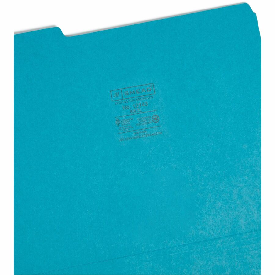 Smead Colored 1/3 Tab Cut Letter Recycled Top Tab File Folder - 8 1/2" x 11" - 3/4" Expansion - Top Tab Location - Assor