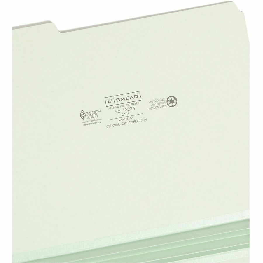 Smead 1/3 Tab Cut Letter Recycled Top Tab File Folder - 8 1/2" x 11" - 2" Expansion - Top Tab Location - Assorted Tab Po