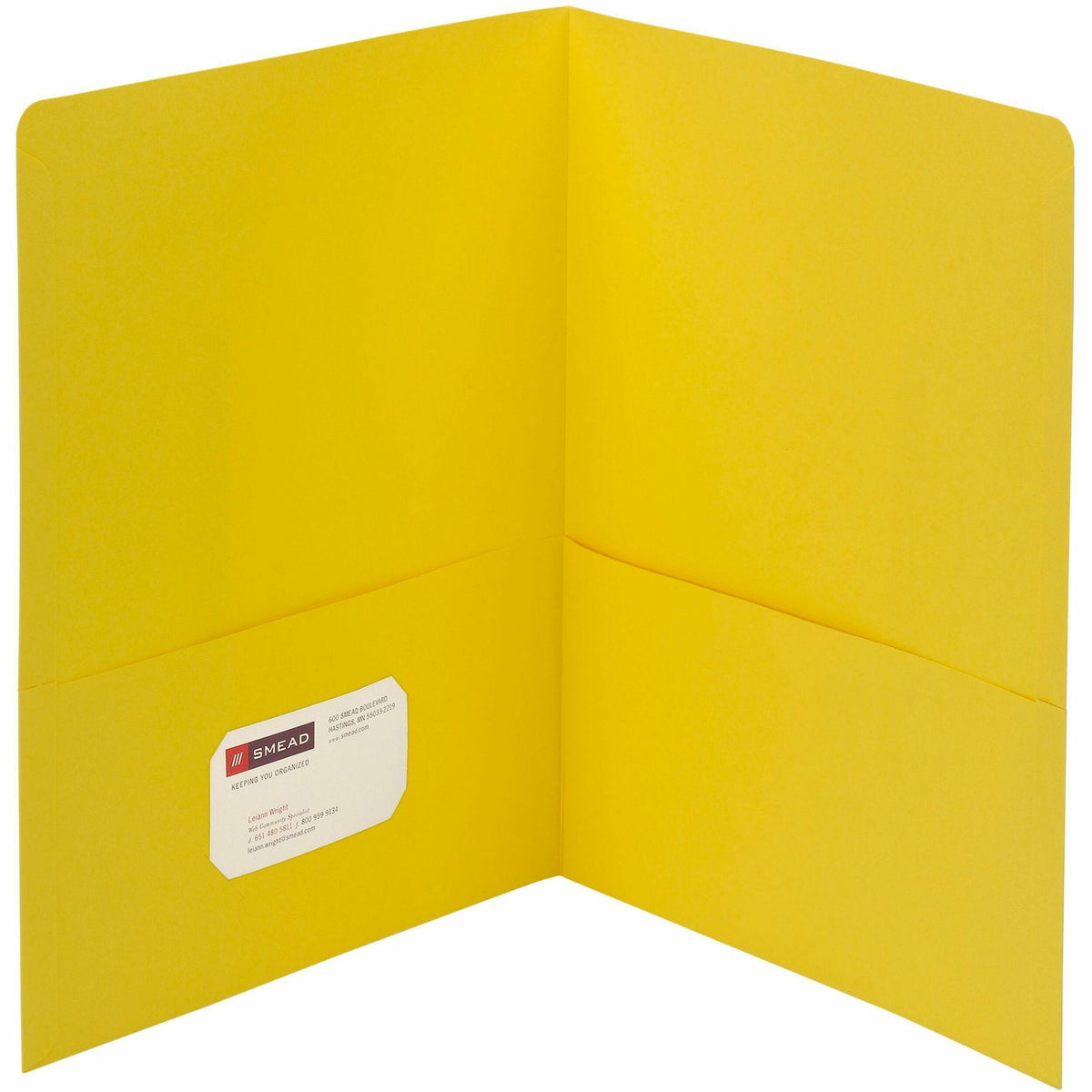 Smead Letter Recycled Pocket Folder - 1/2" Folder Capacity - 8 1/2" x 11" - 2 Pocket - 11 pt. - Leatherette - Yellow - 1