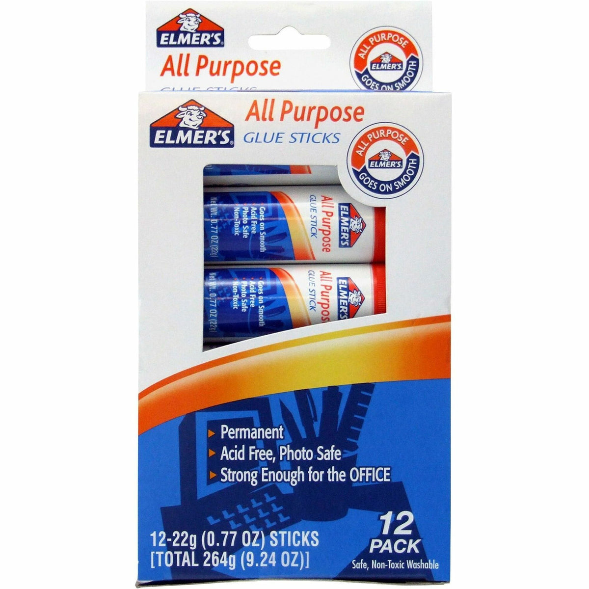 Elmer's All-Purpose Washable Glue Sticks - 0.77 oz - White - 12 / Pack