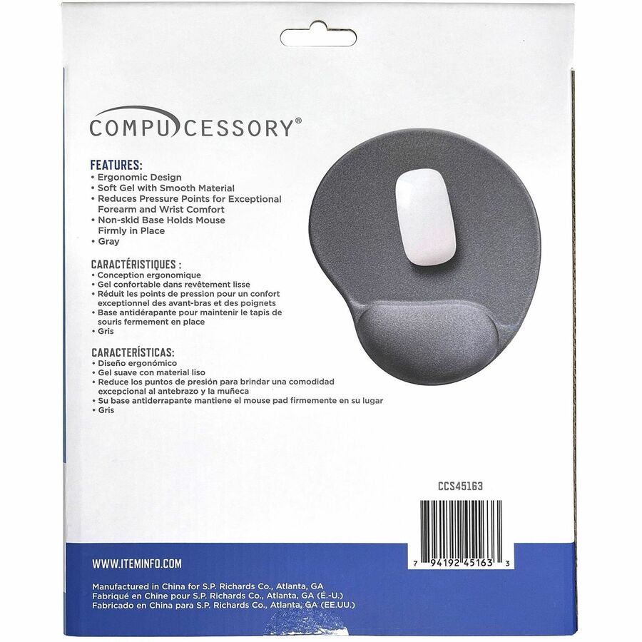 Compucessory Gel Mouse Pads - 9" Height x 10" Width x 1" Depth - Gray - Gel - 1 Each