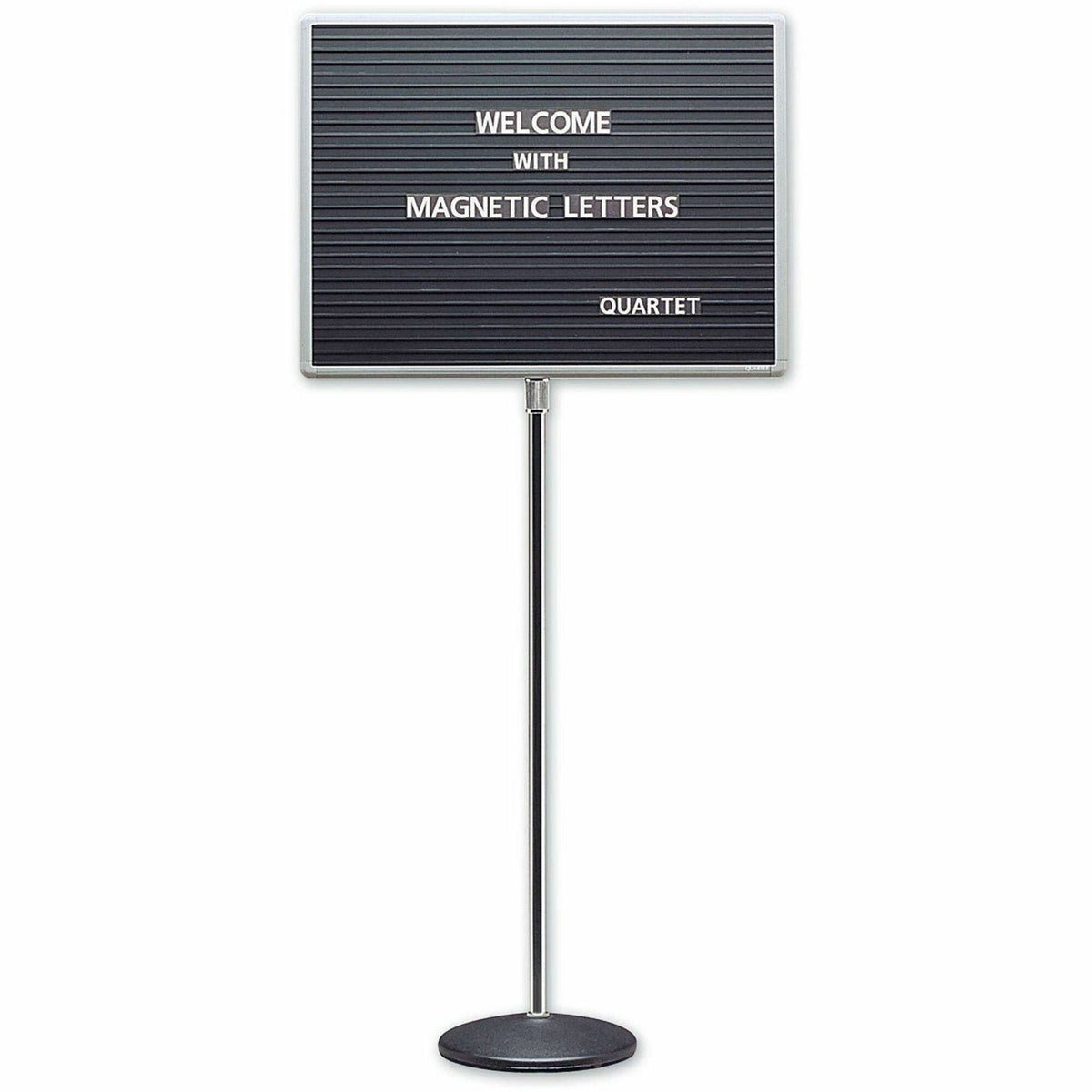 Quartet Single-Pedestal Letter Board - 16" Board Height x 20" Board Width - Solid Black Surface - Magnetic, Adjustable P