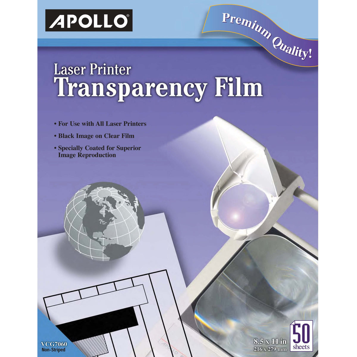 Apollo Laser Printer Transparency Film - 8 1/2" x 11" - Clear - 1 Box