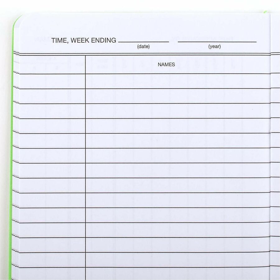 Wilson Jones Foreman's Time Book - Cloth Bound - 4.13" x 6.75" Sheet Size - White Sheet(s) - Green Cover - 1 Each