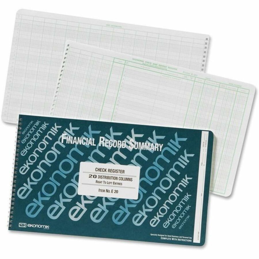 Ekonomik Financial Record Summary Check Register - 40 Sheet(s) - Wire Bound - 14.75" x 8.75" Sheet Size - 20 Columns per