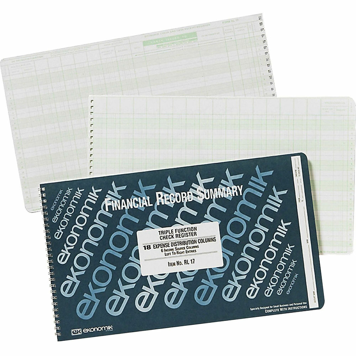 Ekonomik Standard Size Triple Function Check Registry - 40 Sheet(s) - Wire Bound - 14.75" x 8.75" Sheet Size - 18 Column