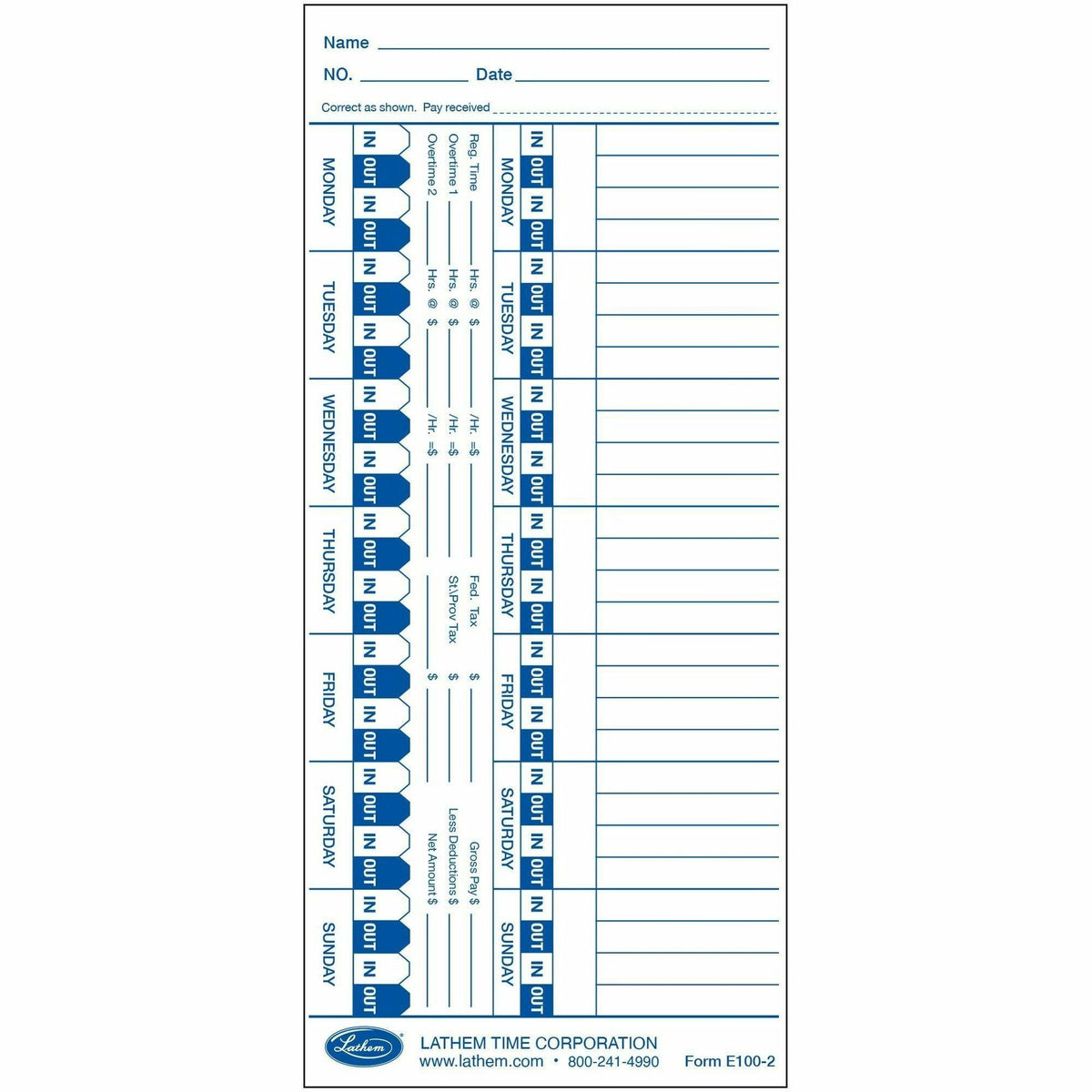 Lathem Universal Time Cards - 100 Sheet(s) - 4" x 9" Sheet Size - White - White Sheet(s) - 100 / Pack