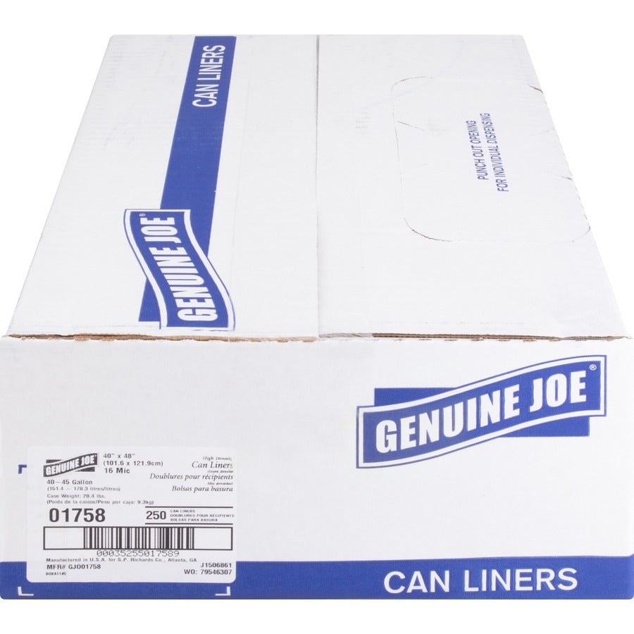 Genuine Joe High-density Can Liners - Large Size - 45 gal Capacity - 48" Length x 40" Width x 0.63 mil (16 Micron) Thick