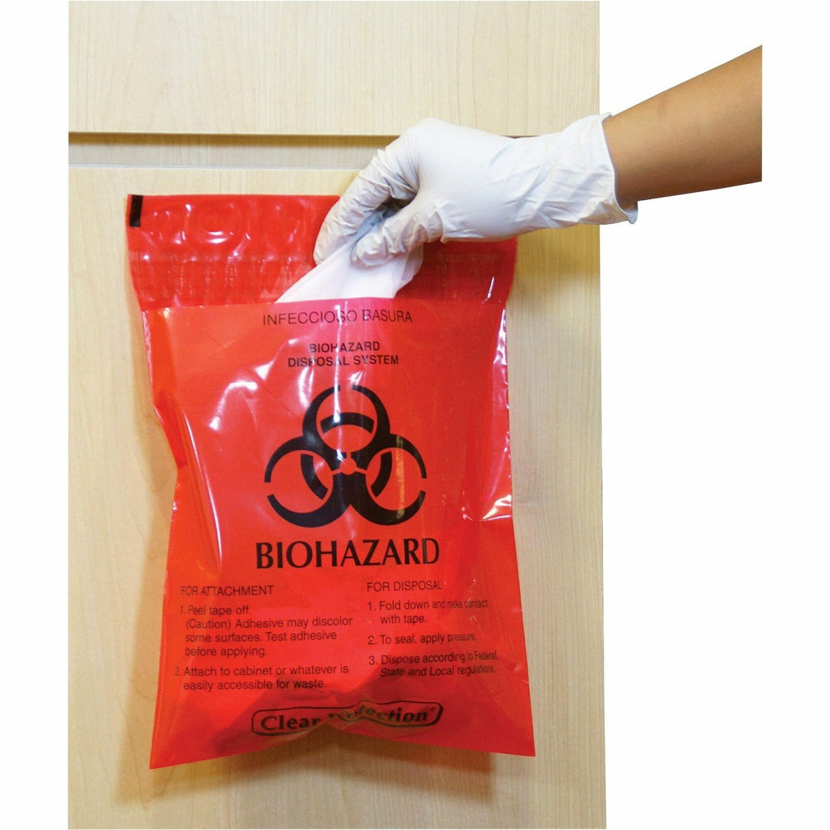 CareTek Stick-On Biohazard Infectious Waste Bags - 1.40 quart Capacity - 14" Length x 12" Width x 2 mil (51 Micron) Thic