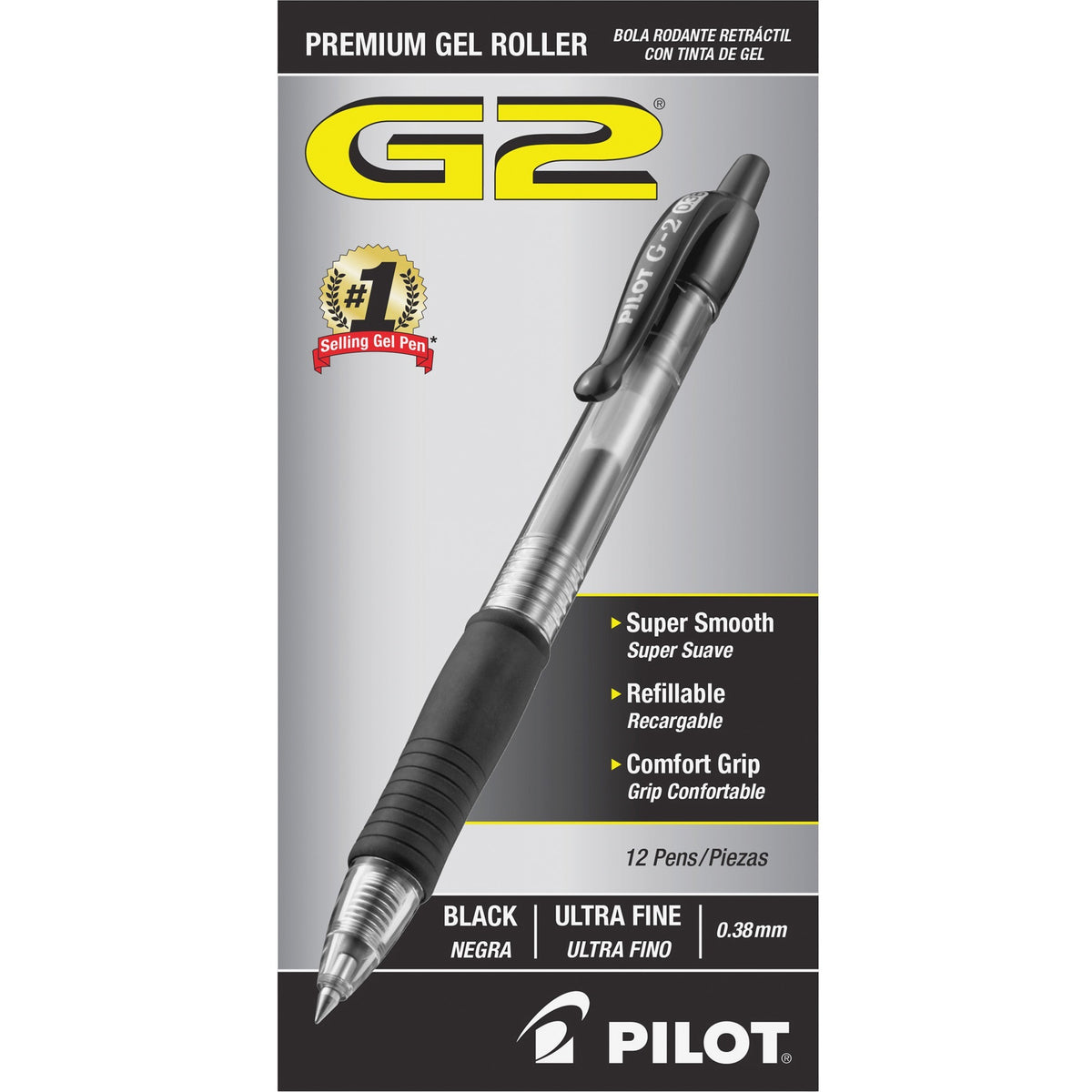 G2 Premium Gel Ink Retractable Pens - Ultra-Fine 0.38mm Point Size - Refillable - Retractable - Black Gel-based Ink - Cl