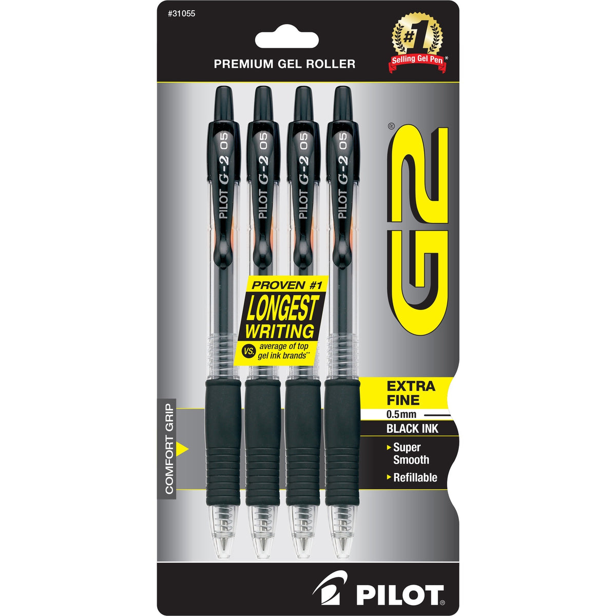 G2 Premium Gel Ink Retractable Pens - Extra Fine 0.5 mm Point Size - Refillable - Retractable - Black Gel-based Ink - 4