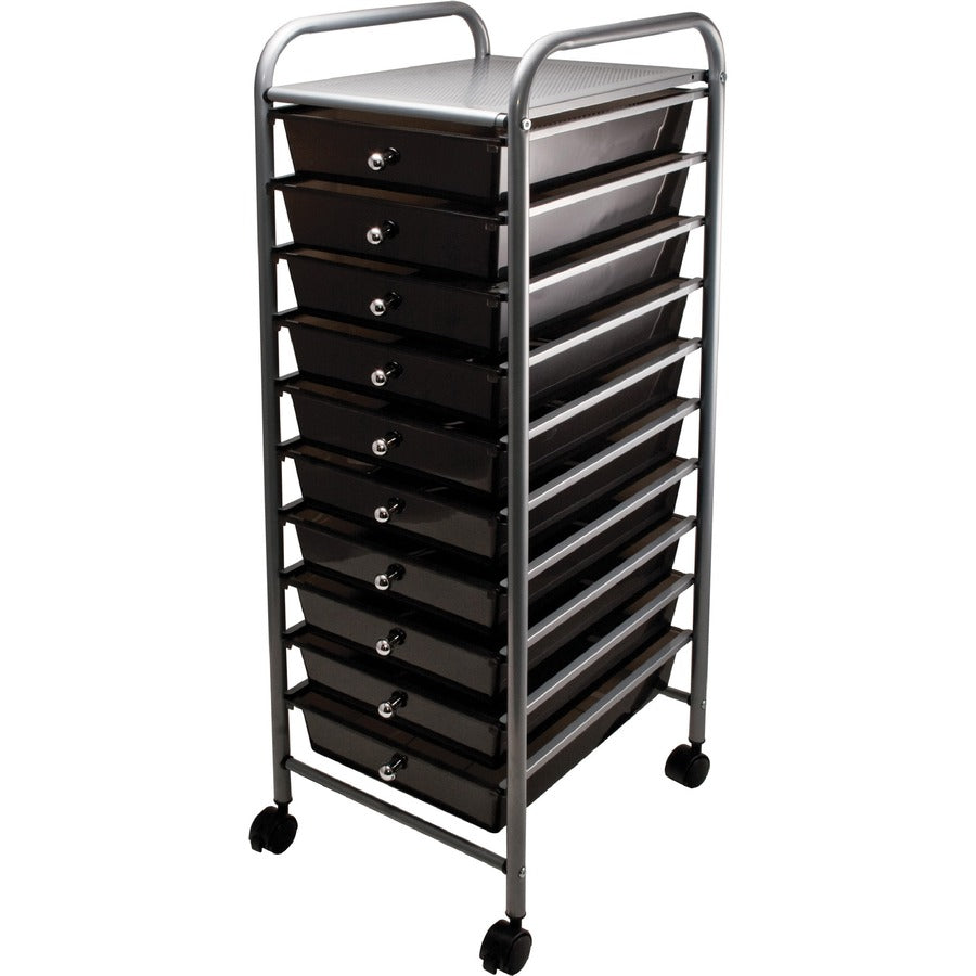 Advantus 10-Drawer Organizer - 10 Drawer - 4 Casters - Metal - 15.50" Width x 13" Depth x 37.50" Height - Smoke - 1 Each