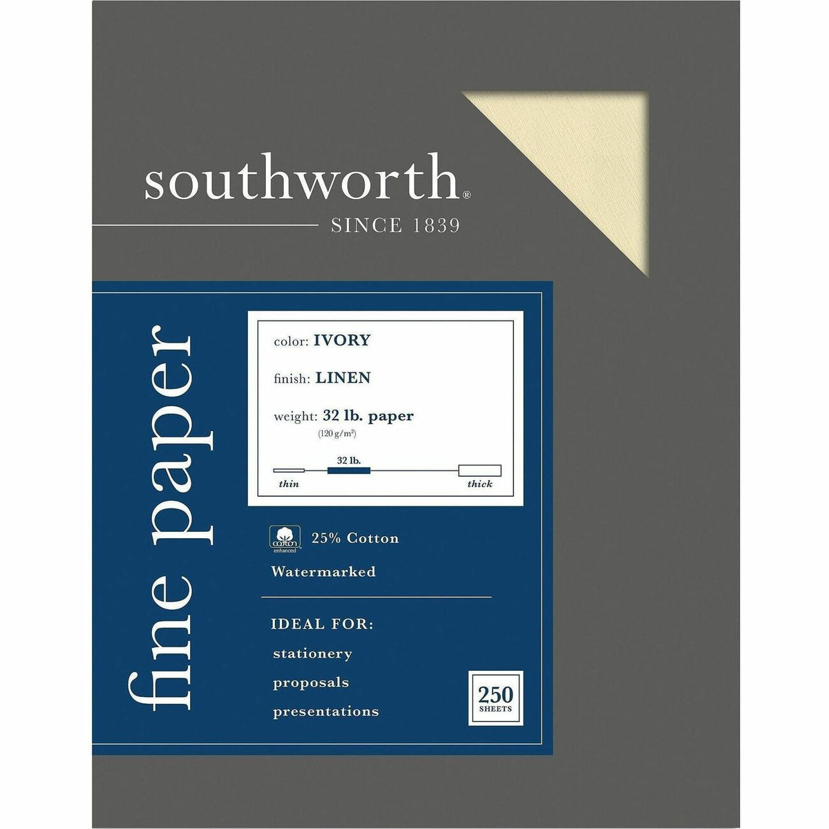 Southworth 25% Cotton No. 10 Business Envelopes - 9 1/2" x 4 1/8" - 32 lb Basis Weight - Linen, Textured - FSC - 250 / B