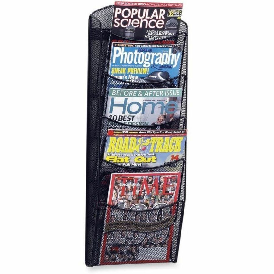 Safco 5-Pocket Onyx Mesh Literature Organizer - 5 Pocket(s) - 28.33" Height x 10.25" Width x 3.50" Depth - Wall Mountabl