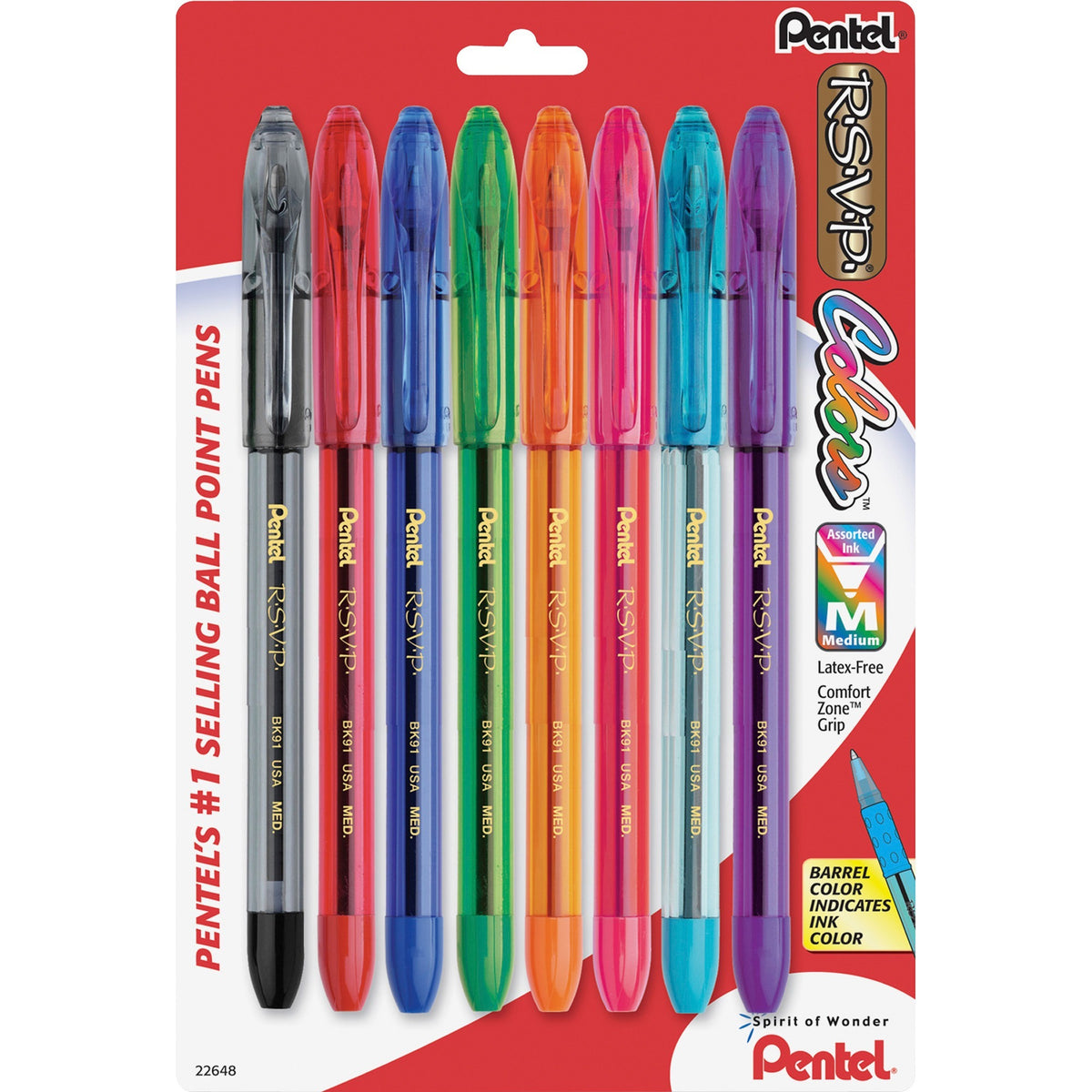 Pentel R.S.V.P. Multi Pack Stick Ballpoint Pens - 1 mm Medium Pen Point - Refillable - Assorted Ink - Assorted Barrel -