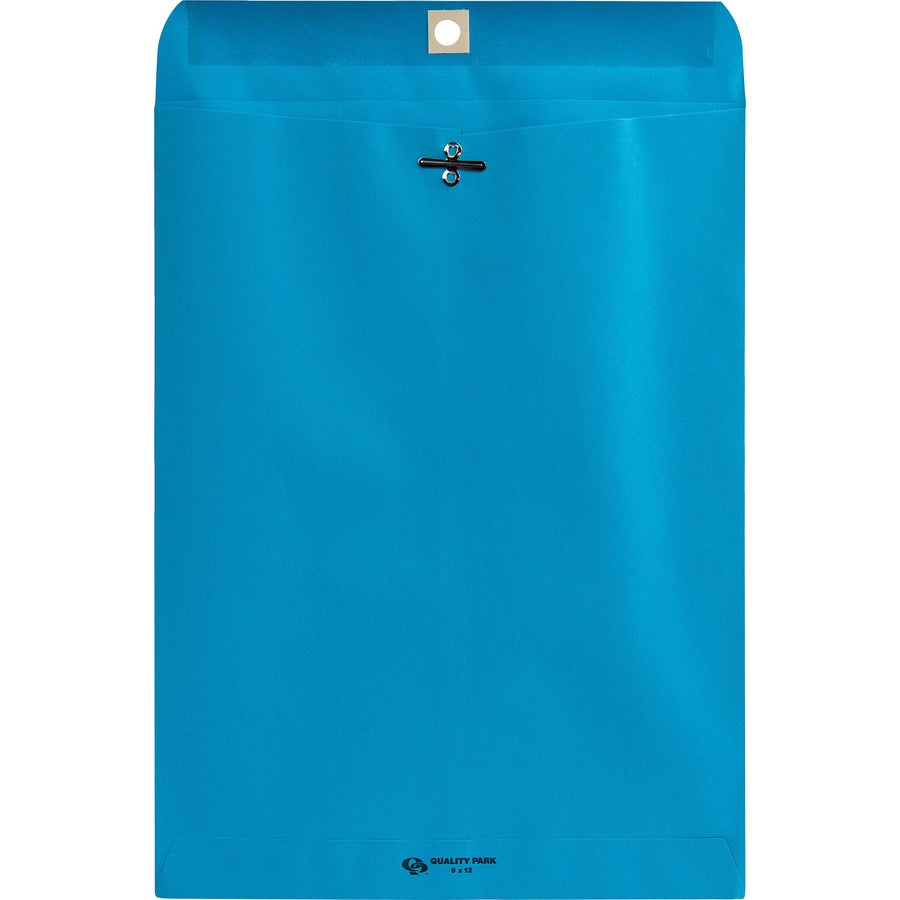 Quality Park 9 x 12 Clasp Envelopes with Deeply Gummed Flaps - Clasp - #90 - 9" Width x 12" Length - 28 lb - Clasp - Blu