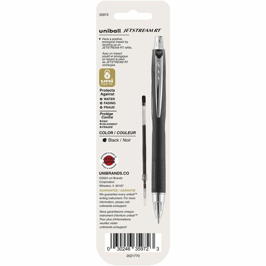 uniball™ Jetstream RT Ballpoint Pen Refills - 1 mm , Medium Point - Black Ink - 2 / Pack