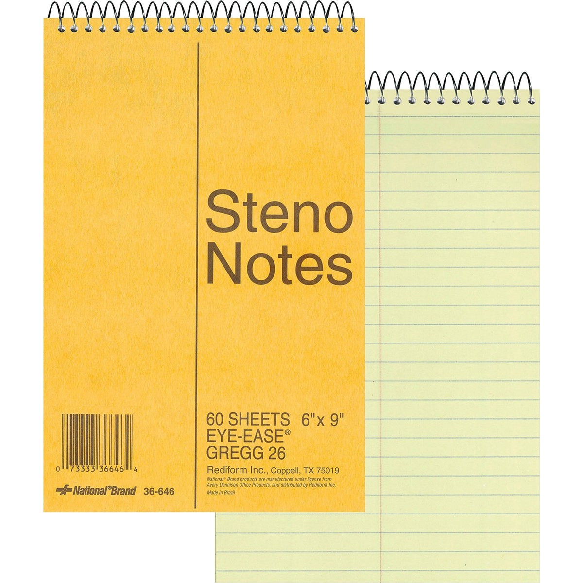 Rediform Wirebound Steno Notebook - 60 Sheets - Wire Bound - Light Blue Margin - 16 lb Basis Weight - 6" x 9" Sheet Size