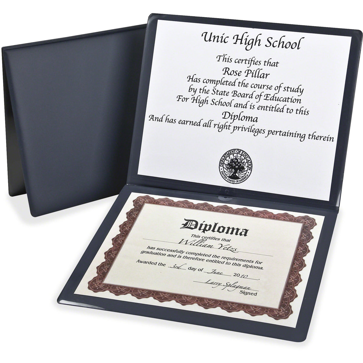 Oxford Certificate Holder - 12" x 10" - 2 Pocket - Navy - Tab, Padded, Moisture Resistant, Wall Mountable, Window, Durab