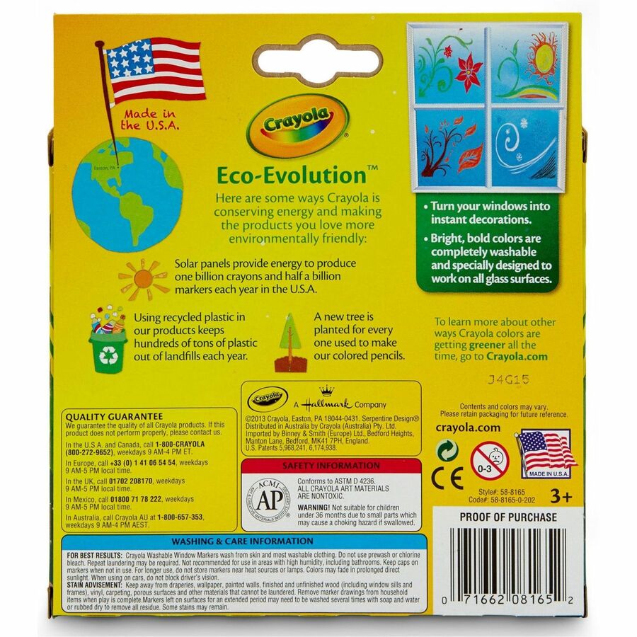 Crayola Washable Window Markers - Washable - Assorted Ink - 1 Set