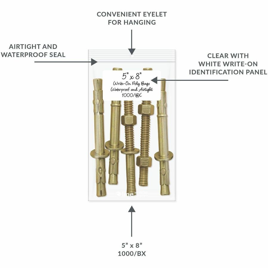 C-Line Write-On Reclosable Small Parts Bags - 8" Length x 5" Width - Clear - Poly - Multipurpose - 1000 / Carton