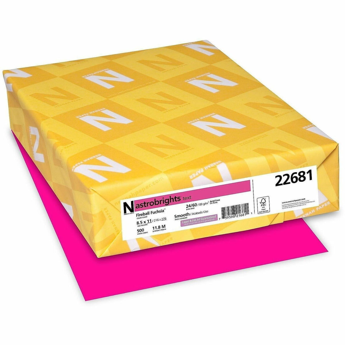 Astrobrights Color Paper - Fuchsia - Letter - 8 1/2" x 11" - 24 lb Basis Weight - Smooth - FSC - 1 Ream
