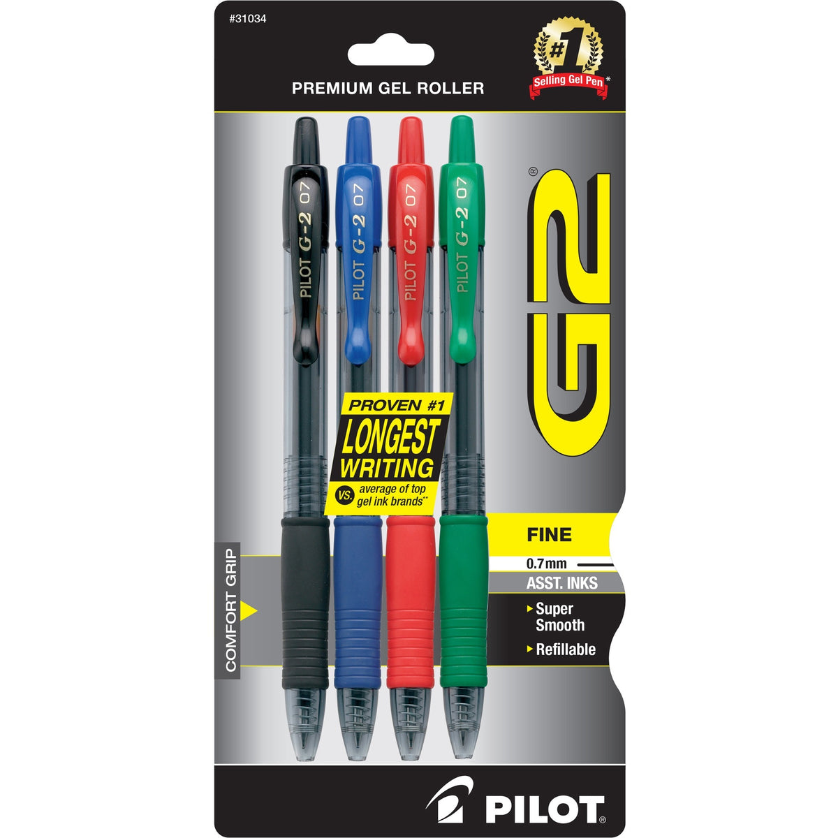 G2 Premium Gel Ink Retractable Pen - Fine 0.7mm Point Size - Refillable - Retractable - Assorted Gel-based Ink - 4 / Pac