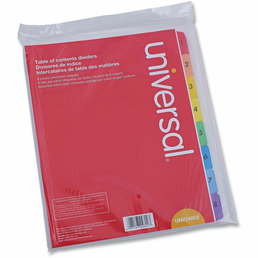 Universal Index Divider - 8 Printed Side Tab(s) - Digit - 1-8, Table of Contents - 8.5" Divider Width x 11" Divider Leng