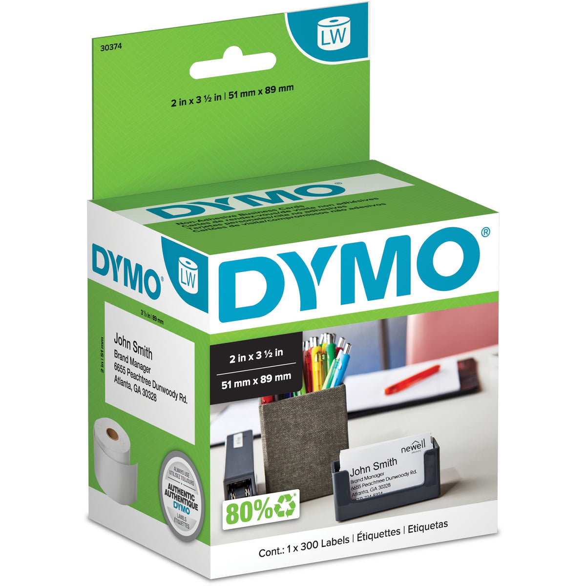 Dymo Nonadhesive Appointment Cardstock Labels - A8 - 2" x 3 1/2" - White - 1 Roll
