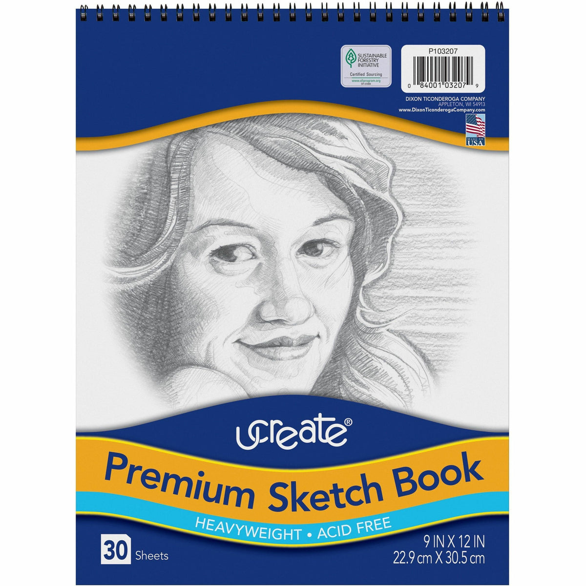 UCreate Art1st Sketch Book - 30 Sheets - Spiral - 70 lb Basis Weight - 9" x 12" Sheet Size - White Paper - Chipboard Cov