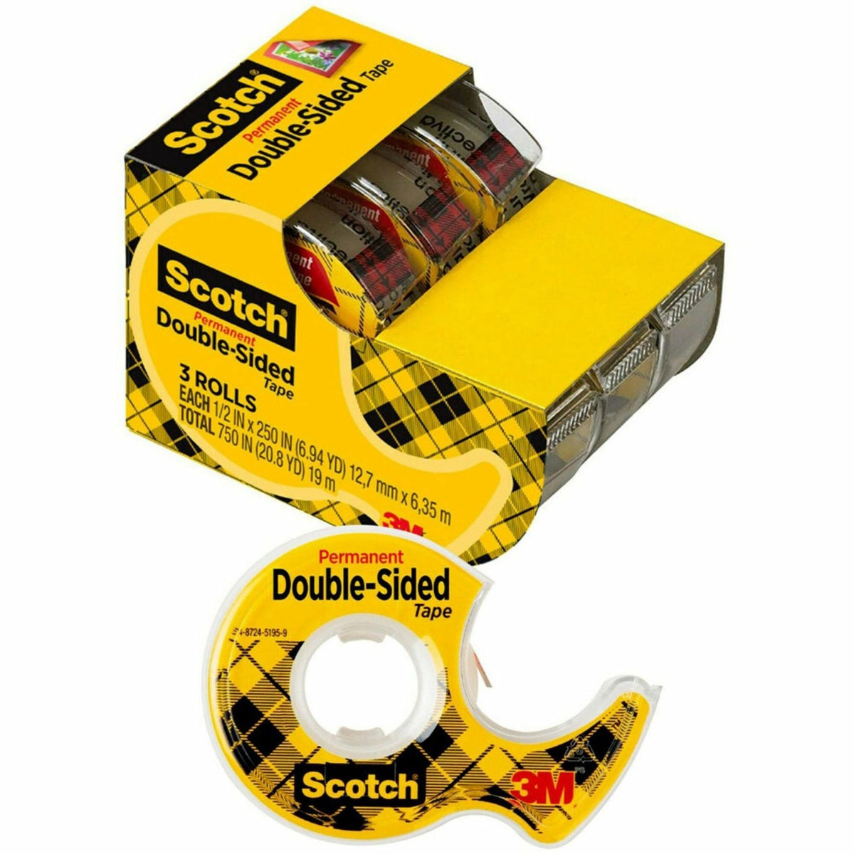 Scotch Double-Sided Tape - 20.83 ft Length x 0.50" Width - 1" Core - Clear - Dispenser Included - Handheld Dispenser - L