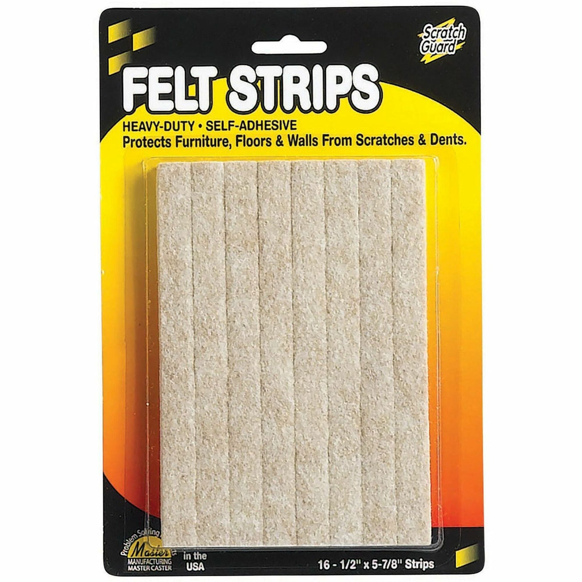 Scratch Guard Self-Adhesive Felt Strips - 16 Pad of 0.50" Length x 5.87" Width - Rectangle - Self-adhesive - Beige - Pol
