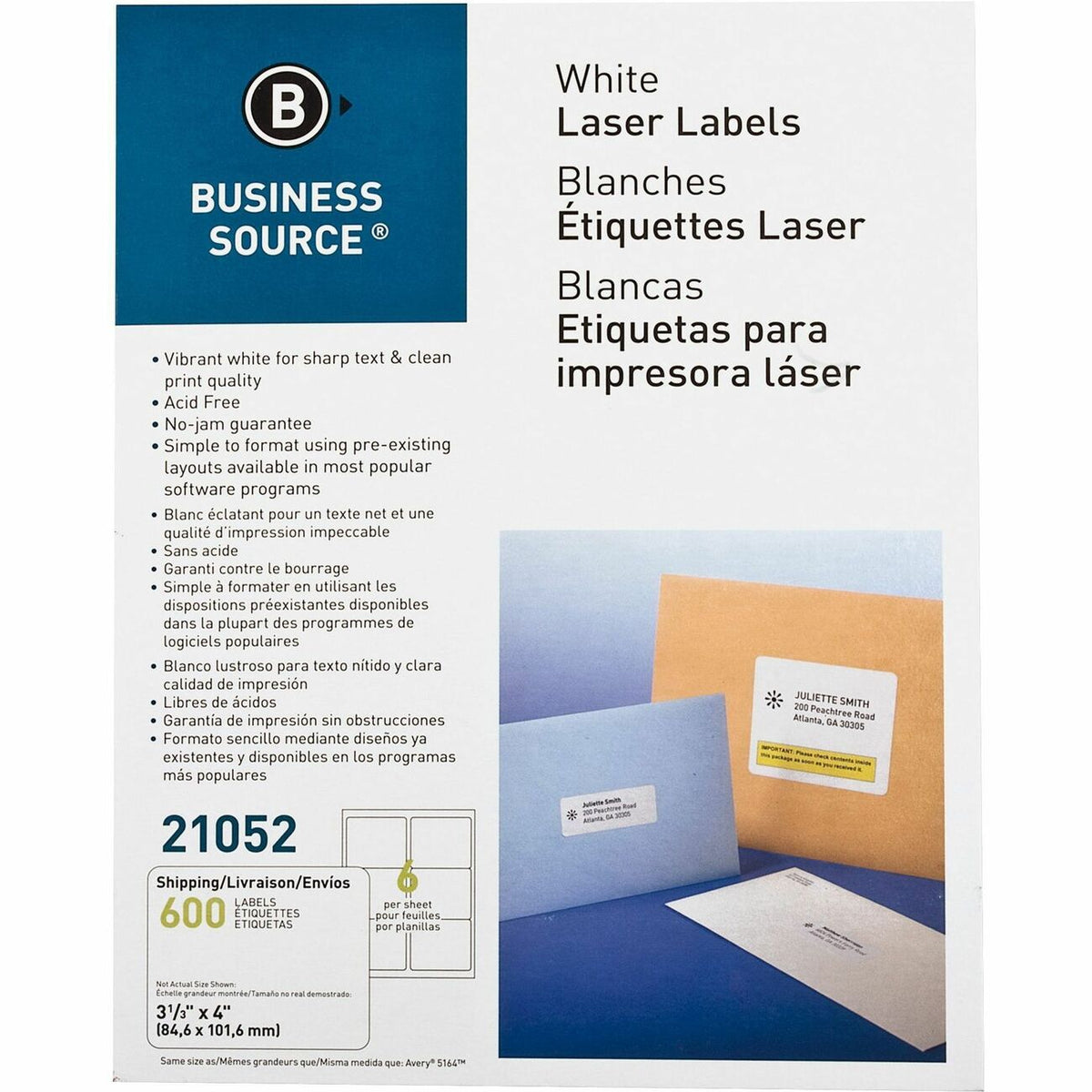 Business Source Bright White Premium-quality Address Labels - 3 1/3" Width x 4" Length - Permanent Adhesive - Rectangle