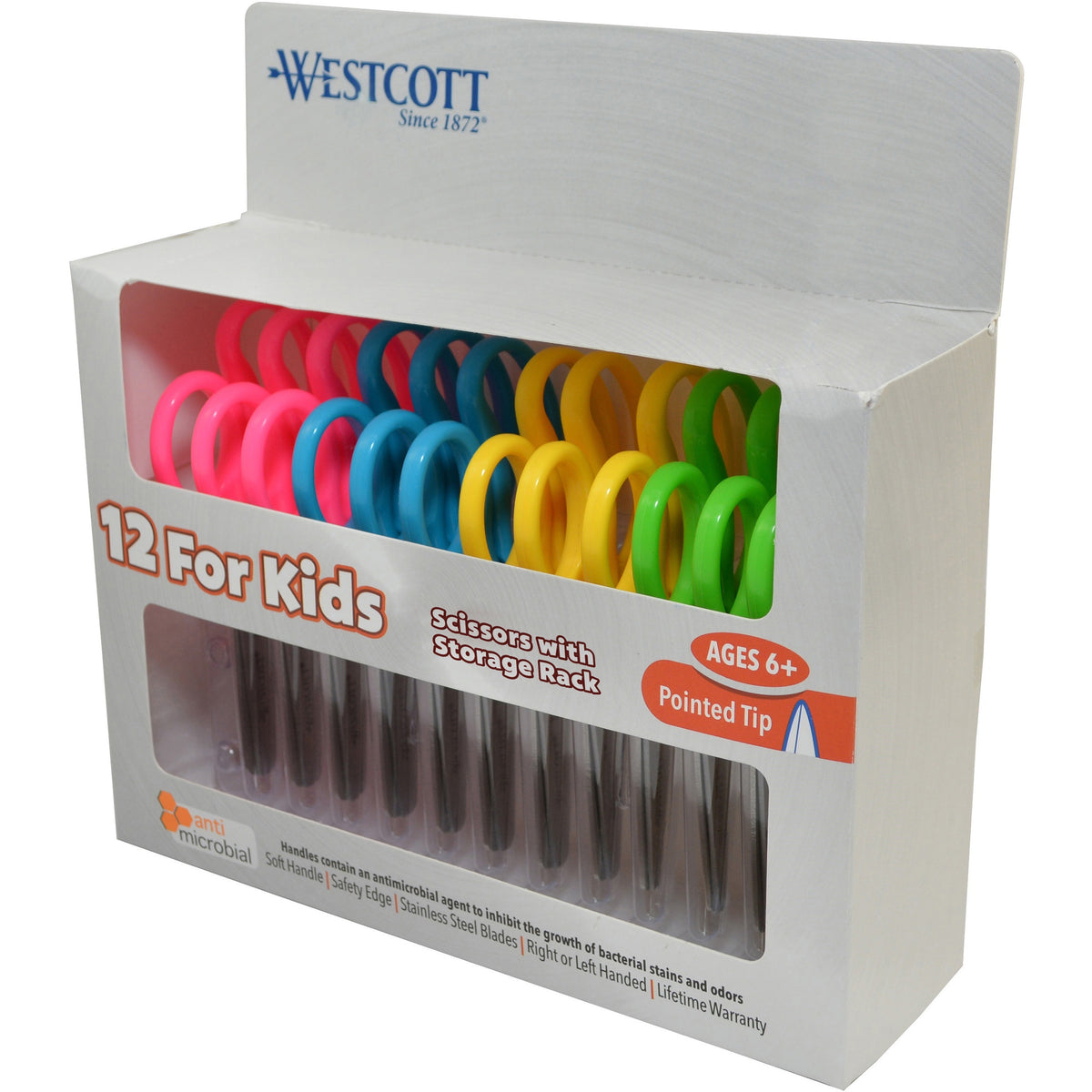 Westcott 5" Antimicrobial Kids Pointed Scissors - 5" Overall Length - Straight-left/right - Stainless Steel - Pointed Ti