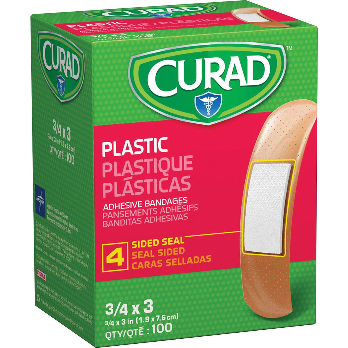 Medline Plastic Adhesive Bandages - - 0.75" Width x 3" Length - Tan - 100 / Box