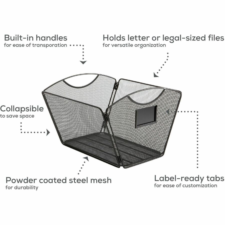 Safco Onyx Mesh Desktop Tub File - 9.50" Height x 12.50" Width x 13.75" Depth - Desktop - Powder Coated - Black - Steel