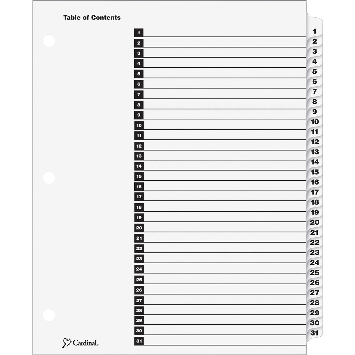 Cardinal® OneStep Daily Index System - 31 x Divider(s) - Printed Tab(s) - Digit - 1-31 - 31 Tab(s)/Set - 9" Divider Widt