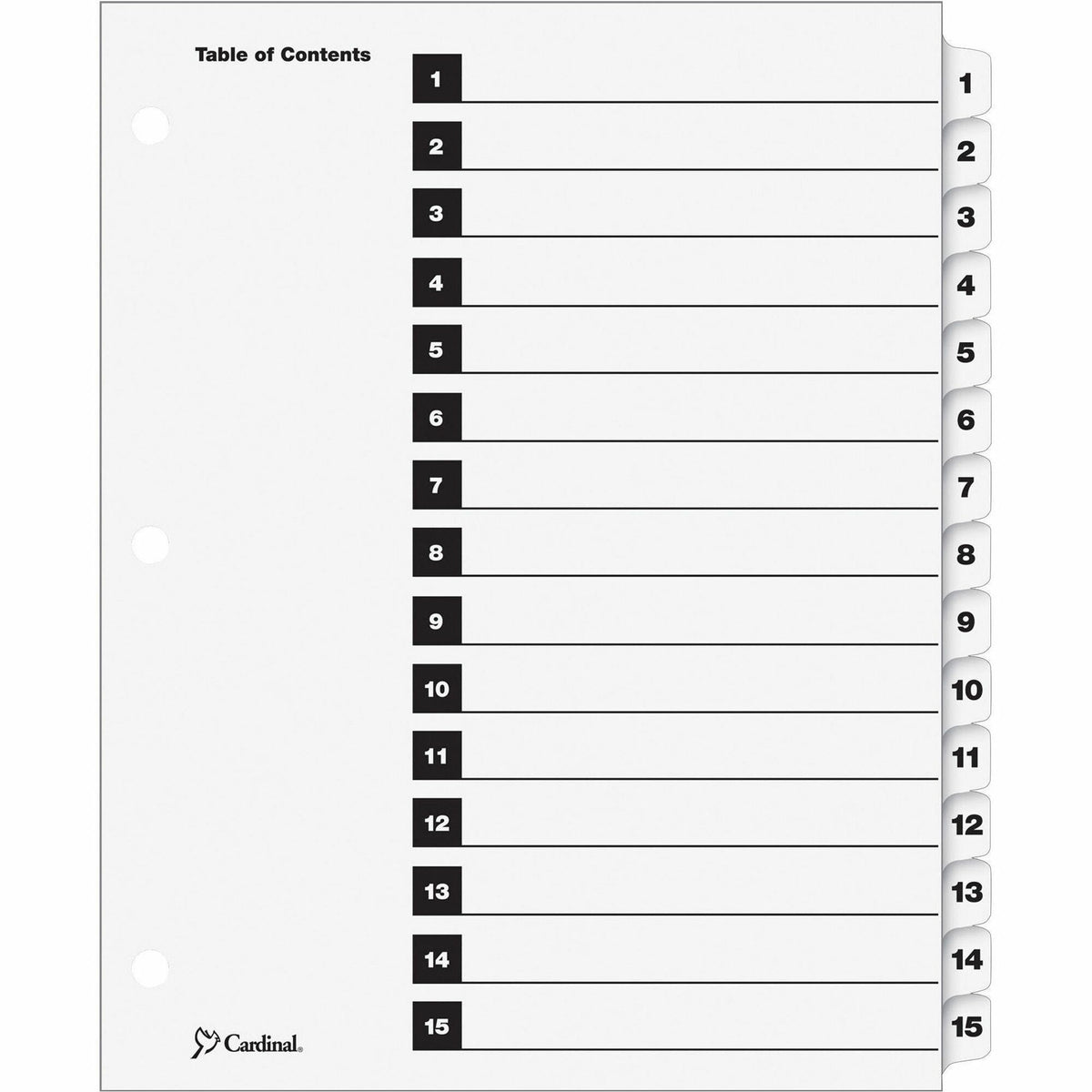 Cardinal® OneStep Numbered Index System - 15 x Divider(s) - Printed Tab(s) - Digit - 1-15 - 15 Tab(s)/Set - 1 Set