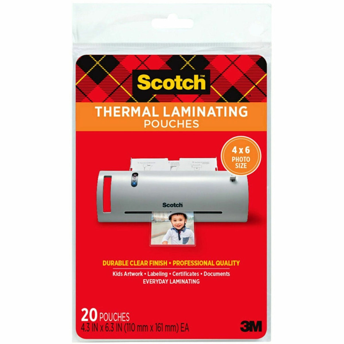 Scotch Thermal Laminating Pouches - Sheet Size Supported: 4" Width x 6" Length - 1 Pack