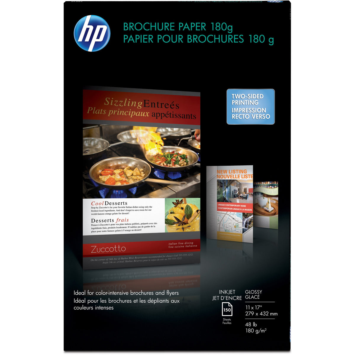 HP Glossy Inkjet Brochure Paper - White - 98 Brightness - Ledger/Tabloid - 11" x 17" - 48 lb Basis Weight - Glossy - Whi