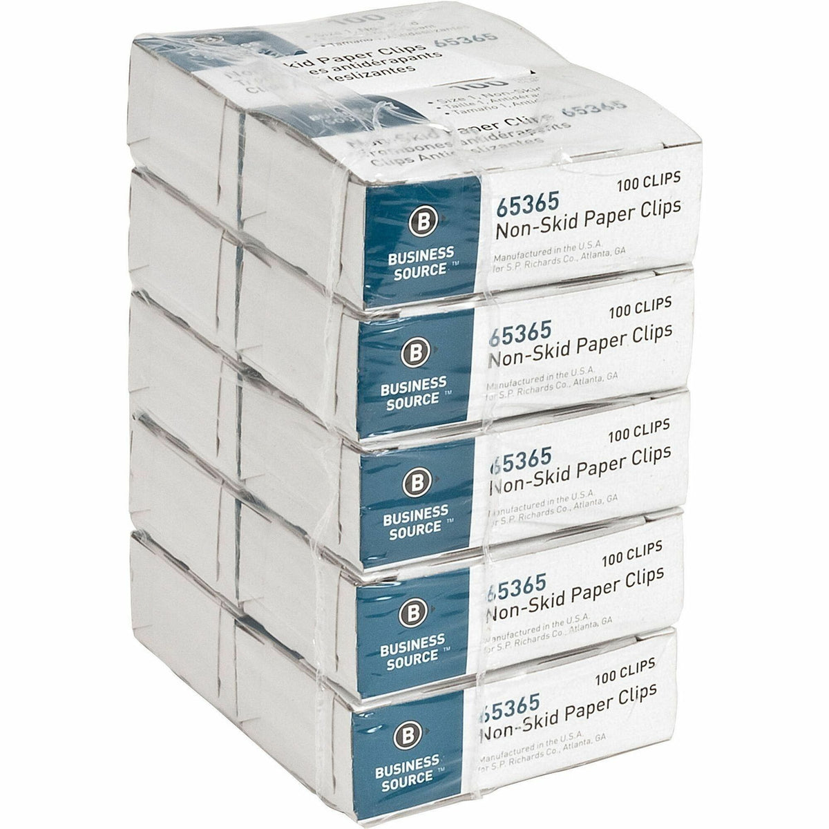 Business Source Non-Skid Paper Clips - Standard - No. 1 - 0.4" Length x 1.3" Width - Silver - Steel - 100/Box - 10 / Pac