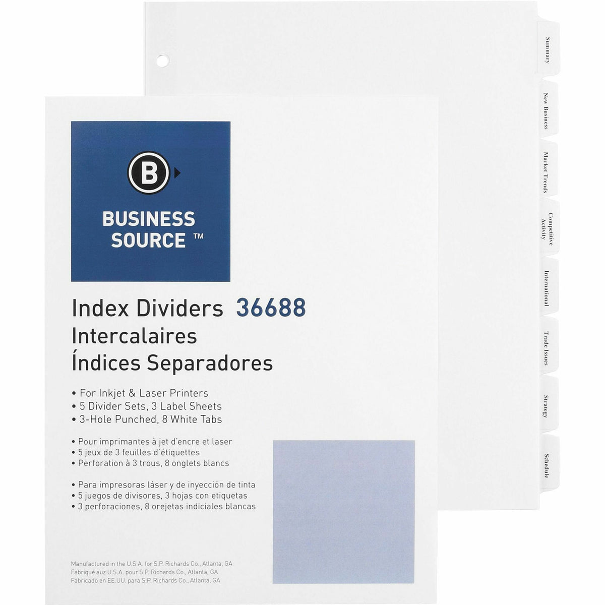 Business Source Punched Tabbed Laser Index Dividers - 8 Blank Tab(s) - 8 Tab(s)/Set - 8.5" Divider Width x 11" Divider L