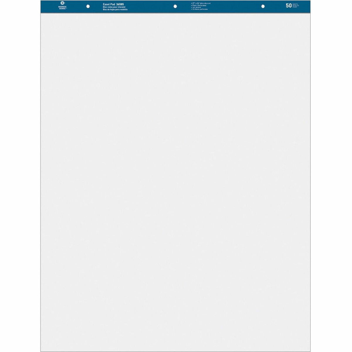 Business Source Standard Easel Pad - 50 Sheets - Plain - 15 lb Basis Weight - 27" x 34" Sheet Size - White Paper - Perfo