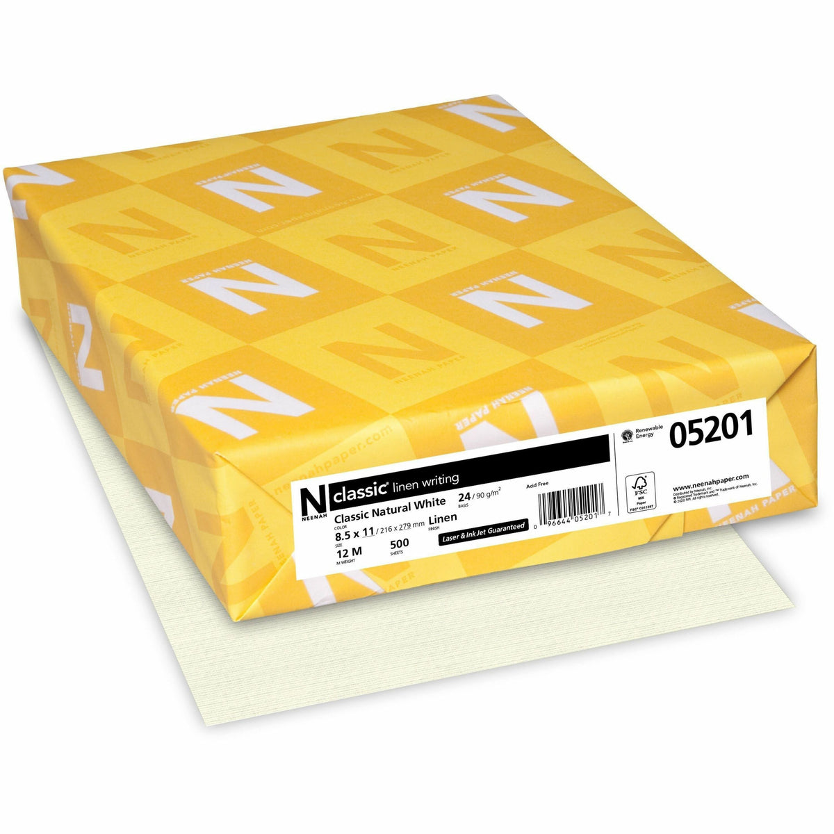 Classic Premium Paper - White - Letter - 8 1/2" x 11" - 24 lb Basis Weight - Linen - FSC - 1 Ream