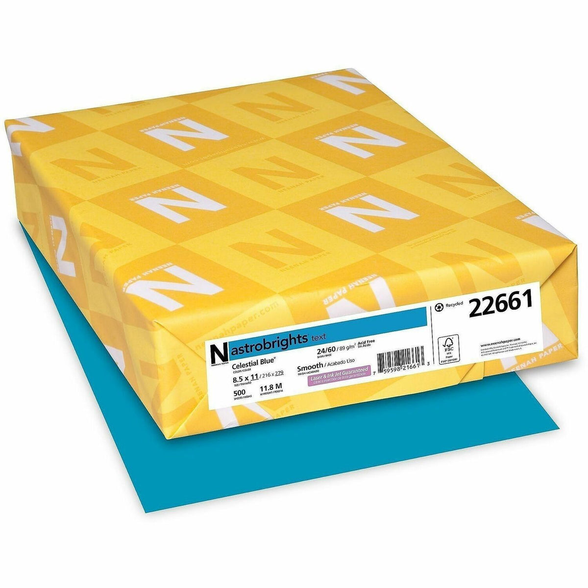Astrobrights Colour Copy Paper -Celestial Blue - Letter - 8 1/2" x 11" - 24 lb Basis Weight - Smooth - FSC - 1 Ream
